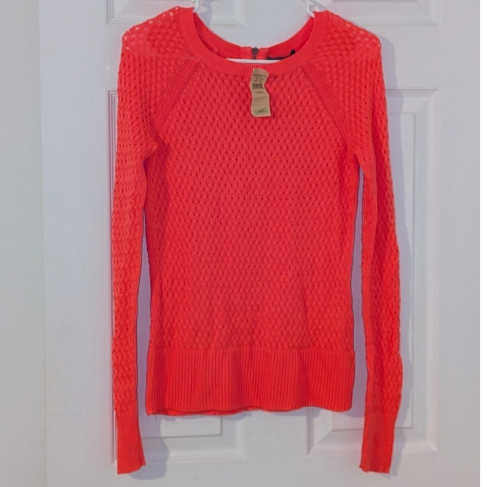 Americanβ Eagle Womens Neon Coral Open Knit Back Zip Sweater XS NWT $45